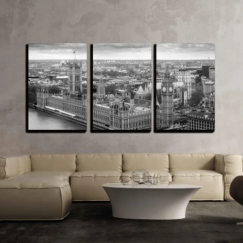 Vista 10 de wall26 - Arte de pared en lienzo de 3 piezas - Vista de la isla de Poros, Grecia y barco en blanco y negro - Arte moderno para el hogar estirado