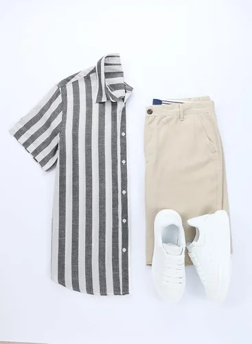 Vista 8 de JMIERR Camisas de vestir a rayas con botones y manga corta para hombre