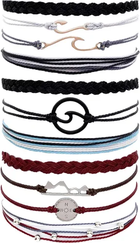 Vista 18 de Brazaletes impermeables de cuerda, para verano, con ola, brazalete para amistad, hecho a mano, para niña A-16 pulseras de cuerda