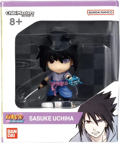 Vista 3 de Chibi Masters Bandai Sasuke Uchiha Figura de anime Juguete de Sasuke de 3.1 in de Anime Merch en pose de acción Mini figura en caja con ventana