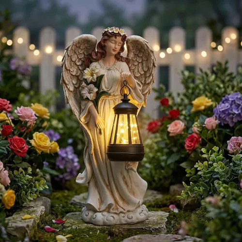 Vista 10 de Estatua de ángel para jardín, estatuas solares de jardín de 16.3 pulgadas con luces solares, figuras de ángel, regalos de jardinería para madre