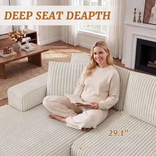 Vista 3 de Shintenchi Sofá 104 sin huesos, sofá modular en forma de L con asiento profundo, sofá de espuma de nube con diván de gran tamaño, no requiere Beige