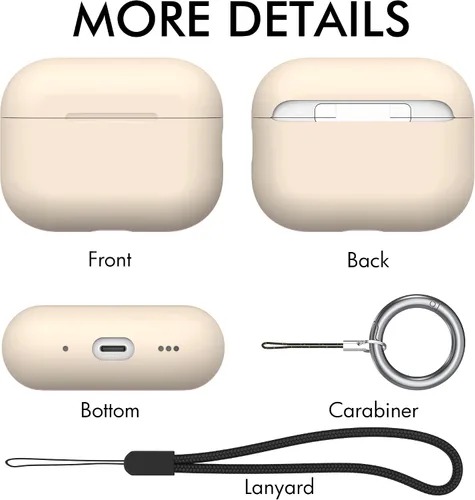 Vista 6 de NIUTRENDZ Funda para AirPods Pro 2 2022, funda protectora delgada de silicona que absorbe los golpes con cordón [LED frontal visible] (beige)