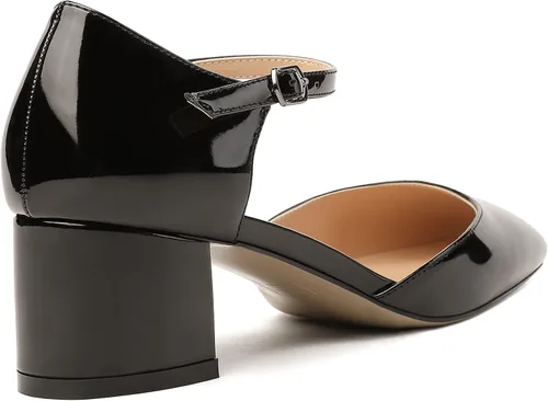Vista 5 de MODENCOCO Zapatos de tacón bajo grueso con hebilla recortada para mujer, con correa en el tobillo, puntera cuadrada, 2 pulgadas