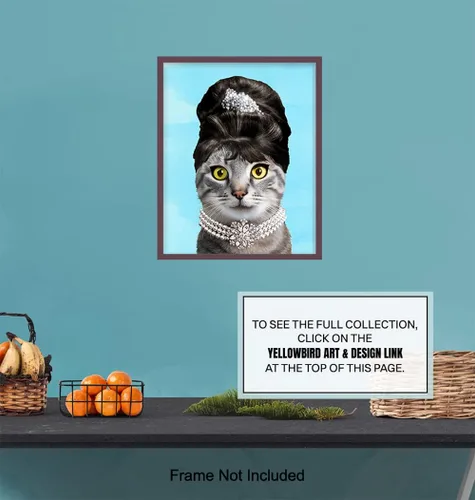 Vista 7 de Audrey Hepburn - Arte de pared – Regalos amantes de los gatos para mujeres y niñas – Arte de pared de gato – Bonita decoración de gatito – Póster