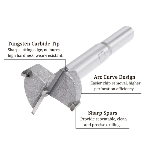 Vista 2 de Forstner Broca - Broca de carburo de tungsteno de 0.98 pulgadas para muebles de madera, bisagra, carpintería, vástago redondo, gris
