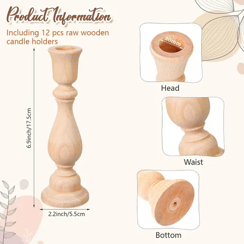 Vista 3 de Nitial 12 portavelas de madera clásicos sin terminar, pequeños candelabros de madera sin terminar, para manualidades, decoración de regalo