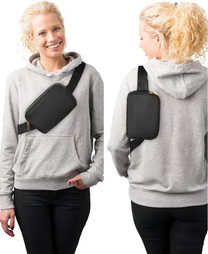 Vista 6 de Sindax Riñonera impermeable para mujer, bolsa de cinturón con bolsa ajustable a la moda para viajes, entrenamiento, correr, senderismo, 01-Negro, M