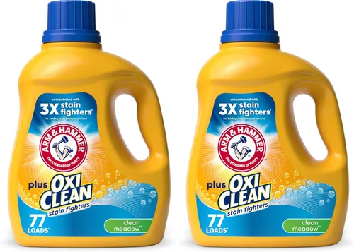 Vista 10 de ARM & HAMMER Plus OxiClean Ultra Stain Fighters - Detergente líquido para ropa Removedor de manchas para ropa, aroma a prado limpio, 74 cargas