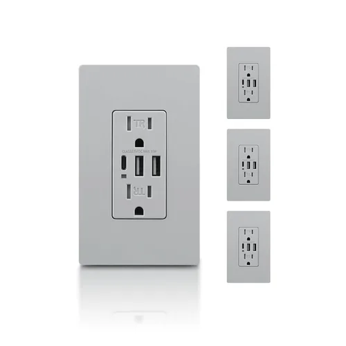Vista 11 de TOPELER Toma de pared USB C negra, toma eléctrica de carga rápida de 30W 6.0Amp con 3 puertos USB (1*Tipo C y 2*Tipo A), receptáculo resistente a