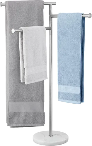 Vista 13 de KES Toalleros de pie para suelo de baño, giratorios, independientes, 2 brazos, con base de mármol pesada, acabado cepillado de acero inoxidable