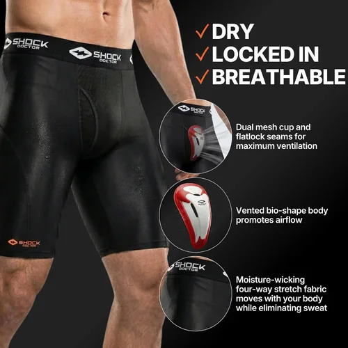Vista 6 de Shock Doctor Compression Shorts with Protective Bio-Flex Cup, Moisture Wicking Vented Protection - Adult