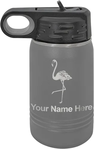 Vista 71 de LaserGram Botella de agua personalizada, flamenco, acero inoxidable de doble pared aislada al vacío con popote superior, regalo grabado