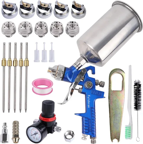 Vista 9 de HVLP Pistola de pintura en aerosol para automoción – El kit de pistola de pintura de alimentación por gravedad incluye 5 boquillas