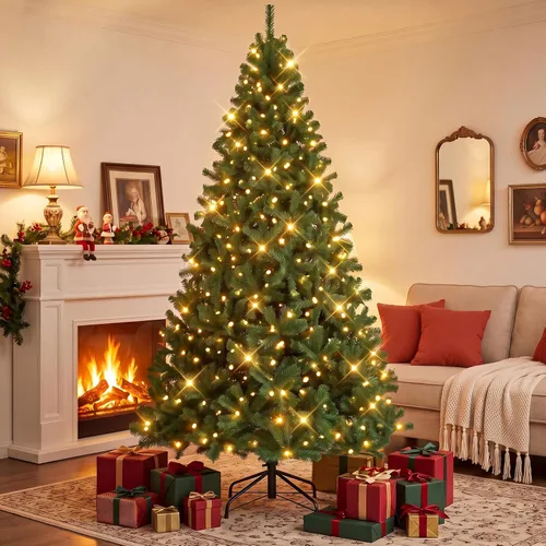 Vista 14 de 4.5 Ft Artificial Green Christmas Tree for Holiday Home Decor Classic Full hinged evergreen spruce tree with realistic flame-retardant branch tips