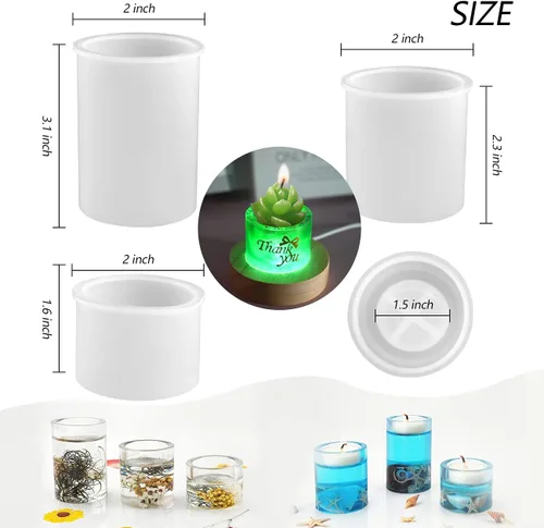 Vista 3 de Portavelas de resina, juego de 3 moldes cilíndricos de silicona para candelabro epoxi para resina epoxi DIY portavelas de cristal, decoración