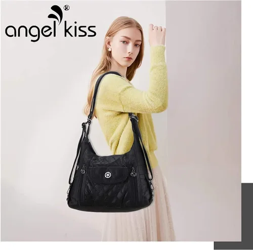 Vista 7 de Angel Kiss Purses and Handbags for Women Washed Vegan Leather Crossbody Hobo Satchel Shoulder Mutipocket Tote Purse