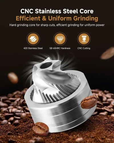 Vista 3 de Molinillo de café manual, molinillo de café de mano con 30 ajustes ajustables, fresas cónicas de espresso de acero inoxidable CNC 420, diseño