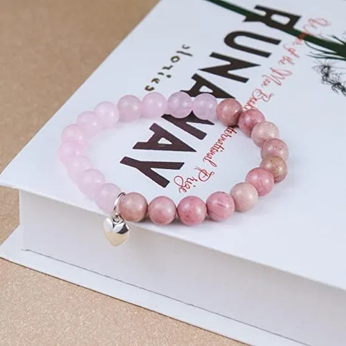 Vista 2 de tenghong2021 Pulsera curativa de amatista con corazón de piedra natural, Life is Tough But So Are You, pulsera inspiradora, regalos de amor
