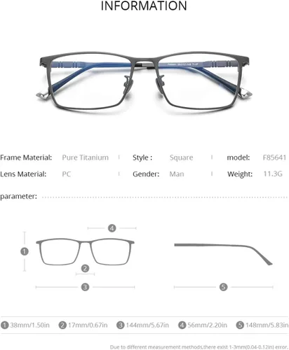Vista 2 de Marco de gafas de titanio para hombres, gafas cuadradas lentes ópticas completas F85641