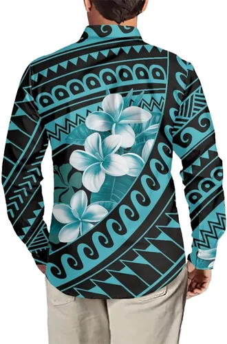 Vista 3 de Camisetas polinesias de manga larga para hombre para hombre, diseño floral de plantas tropicales, camisa con botones en la parte superior