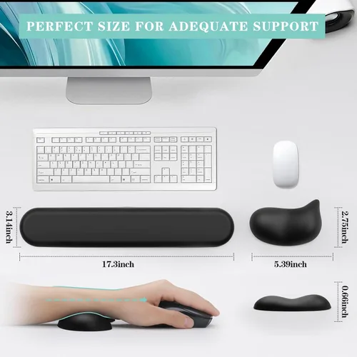 Vista 6 de Reposamuñecas para teclado y alfombrilla de mouse, juego ergonómico de reposamuñecas para teclado de espuma viscoelástica, cuero de lujo, accesorios