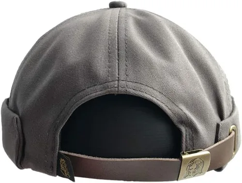 Vista 2 de Sombreros Docker para hombre, gorro de marinero, sombrero de trabajador, puño enrollado, sombrero retro sin ala con ajustable, A36-gris