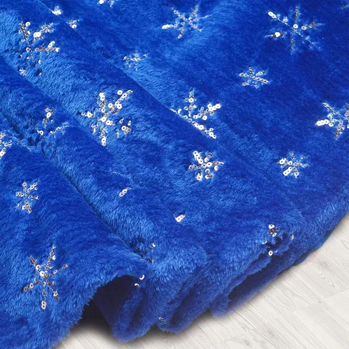 Vista 3 de Atiming Falda de árbol de Navidad azul de felpa de 30 pulgadas, falda de árbol de Navidad de piel azul oscuro con lentejuelas plateadas, copo