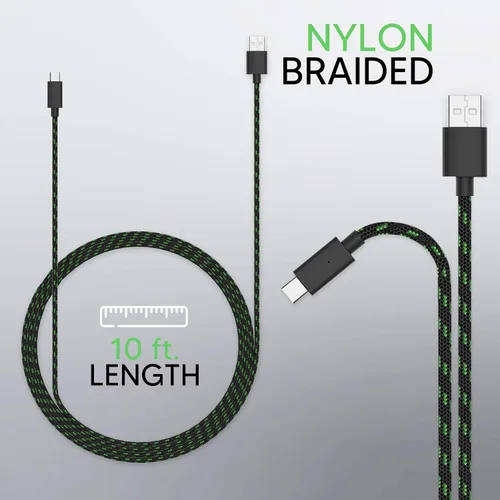 Vista 2 de TALK WORKS Xbox Controller Charger Cord for Series X - 10' Nylon Braided USB C Charging Cable, Compatible wAndroid Samsung Galaxy, PS5 (Pack of 2)