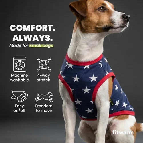 Vista 5 de Fitwarm Camiseta patriótica para perro con estrella para el 4 de julio, Día de los Caídos, Día de la Independencia, ropa de vacaciones para perros