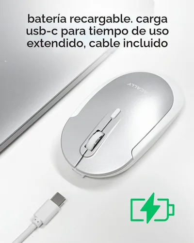 Vista 6 de Macally Mouse Bluetooth Inalámbrico para Mac, MacBook Pro/Air, iPad y PC - Cómodo y Silencioso Mouse Apple Inalámbrico Compatible - Plata