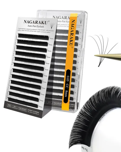 Vista 17 de NAGARAKU Easy Fan - Extensiones de pestañas prefabricadas en abanico de 3 capas, pestañas autoflorecientes de mega volumen, pestañas automáticas