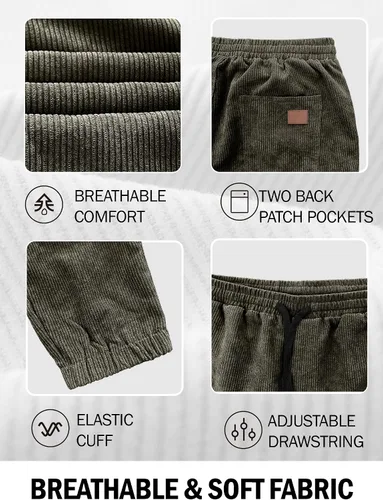 Vista 6 de Men's Corduroy Casual Joggers Pants Tapered Drawstring Elastic Waist Sweatpants with Pockets