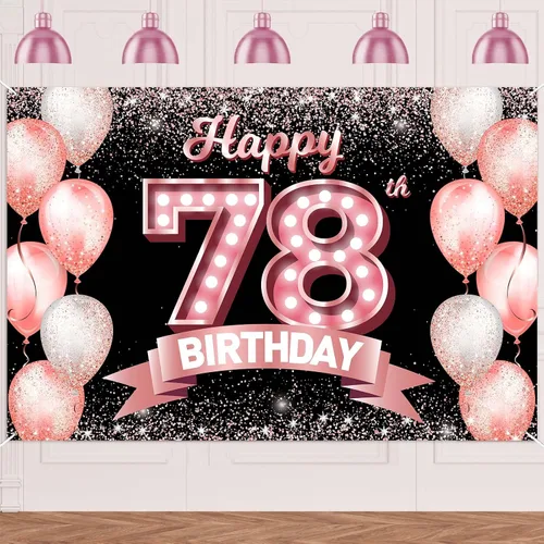 Vista 299 de Cartel de feliz cumpleaños décimo oro rosa, telón de fondo, saludos a 10 años, globos de confeti, decoración temática para niñas de 10 años