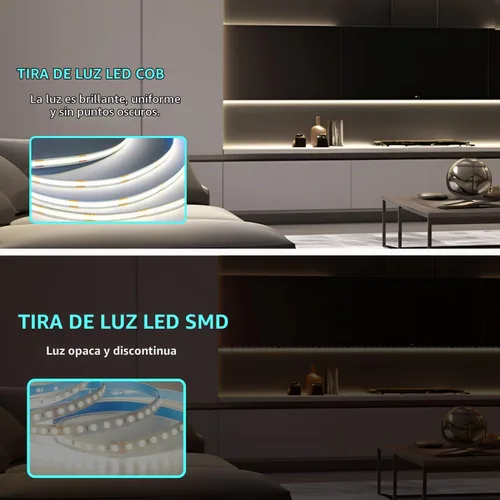 Vista 4 de Tira de luces LED COB de 16.4 pies, 6000K Blanco, regulable, CC de 24 V, cinta LED flexible para dormitorio, con control remoto y aplicación, tira