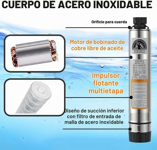 Vista 4 de Bomba de Tanque Séptico Sumergible de 4" para Efluente de Cisterna de Pozo Profundo con Succión Inferior Resistente a Obstrucciones Cable UL de 33