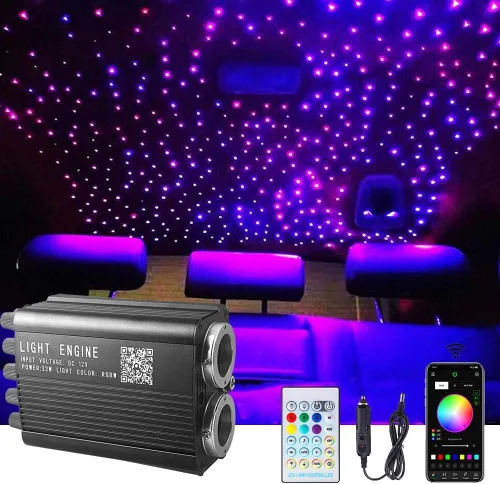 Vista 10 de Kit de luz de doble puerto 32W Twinkle Meteor 2 en 1 Starlight Headliner con 1200 piezas de cable de fibra óptica de 9.8 pies RGBW fuente de luz
