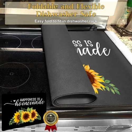 Vista 5 de Protector de placa de cocina de vidrio – Cubierta superior de estufa de vidrio grande, cubierta superior de estufa, accesorios amarillos