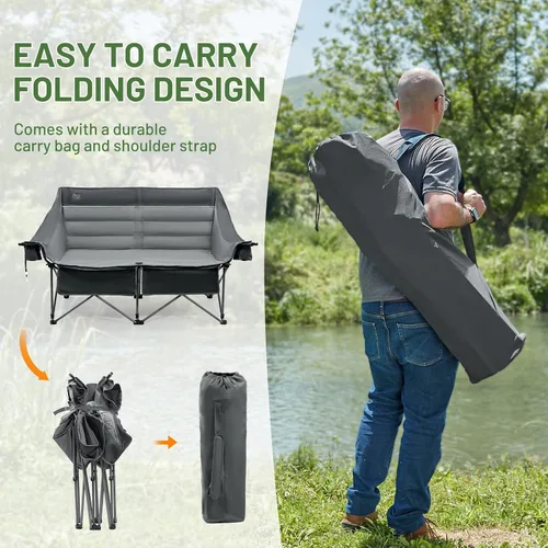 Vista 8 de Timber Ridge Silla de Campamento Doble, Sofá de Campamento Plegable para Exteriores de Servicio Pesado, Sillas de Campamento Tipo Loveseat Perfectas