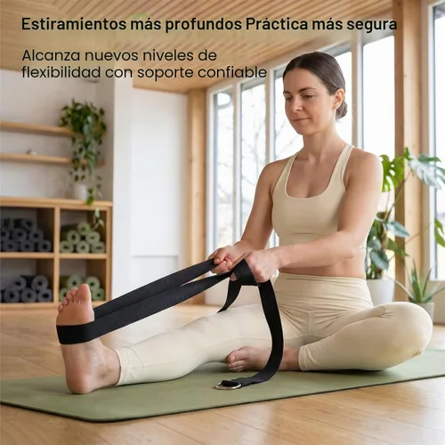 Vista 2 de Correa de yoga Slim Panda para estiramiento, Correa de yoga de algodón con hebilla ajustable en forma de D, Correa de yoga no elástica para pilates