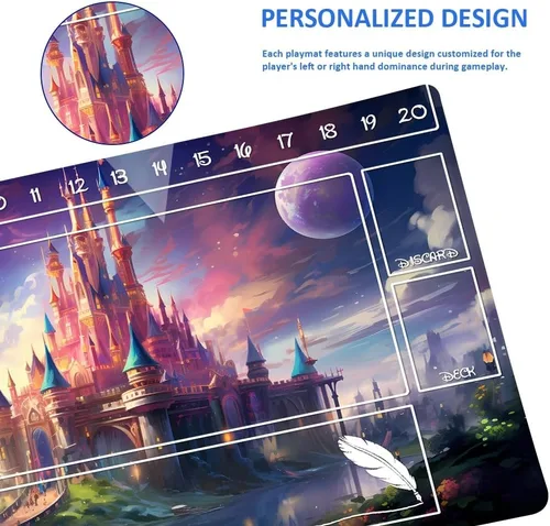 Vista 4 de Alfombrillas de juego compatibles con Lorcana tamaño 24 x 14 pulgadas, tapete de juego TCG de goma antideslizante con Zones y bolsa