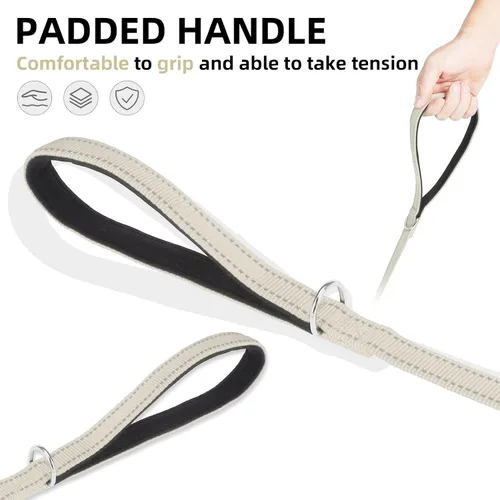 Vista 4 de PUPTECK Correa reflectante para perro con cómodo mango acolchado, correa de nailon duradera para perros pequeños, medianos y grandes, gatos Beige