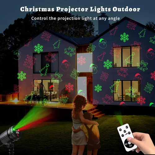 Vista 12 de Luces de proyector láser de Navidad, luces de proyección LED de 8 patrones con control remoto, proyectores de paisaje, espectáculo de estrellas