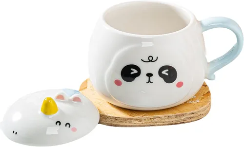 Vista 22 de Taza de globo de aire caliente con tapa, cuchara para niños, taza de leche de dibujos animados, taza 3D, taza de café de cerámica, taza de té