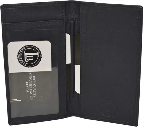 Vista 13 de Leatherboss - Funda de piel auténtica para chequera, Negro -, Cartera de viaje