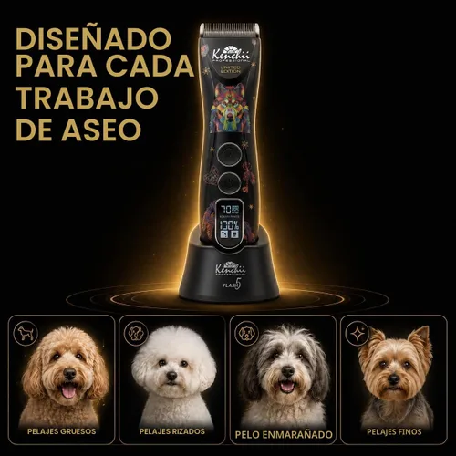 Vista 6 de Kenchii Flash 5 Dog Grooming Clipper, Wolf Edition Black, Cordless Negro