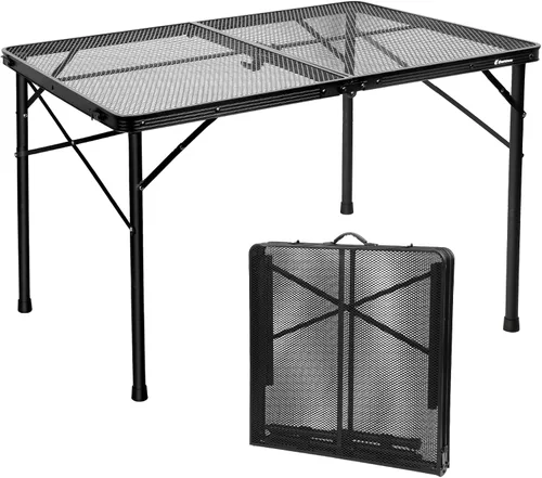 Vista 13 de 3 Ft Folding Camping Table, Adjustable Height 16.5-26 in, Metal Grill Table Negro