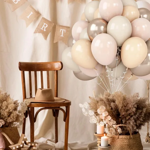 Vista 7 de Globos Beige Neutro Dorado Rosado 50 unidades de 12 pulgadas, globos de látex dorado champagne rosado, globos de helio blanco arena, nude, apricot