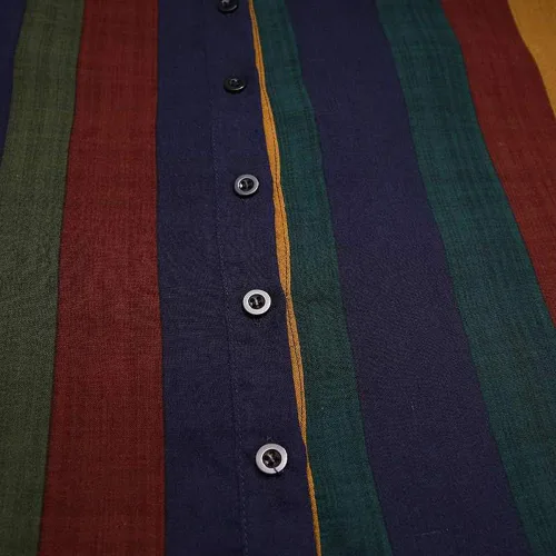 Vista 7 de Hotmiss Bata a rayas para hombre con botones, manga larga, estilo caftán Thobe Splits