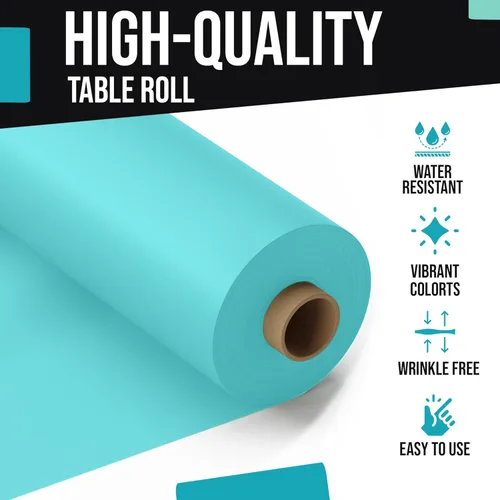 Vista 4 de Exquisito rollo de mantel de mesa de plástico aqua de Party Solids 4 piezas 40" X 300' Rollo de mantel de mesa de plástico - Rollos de mantel